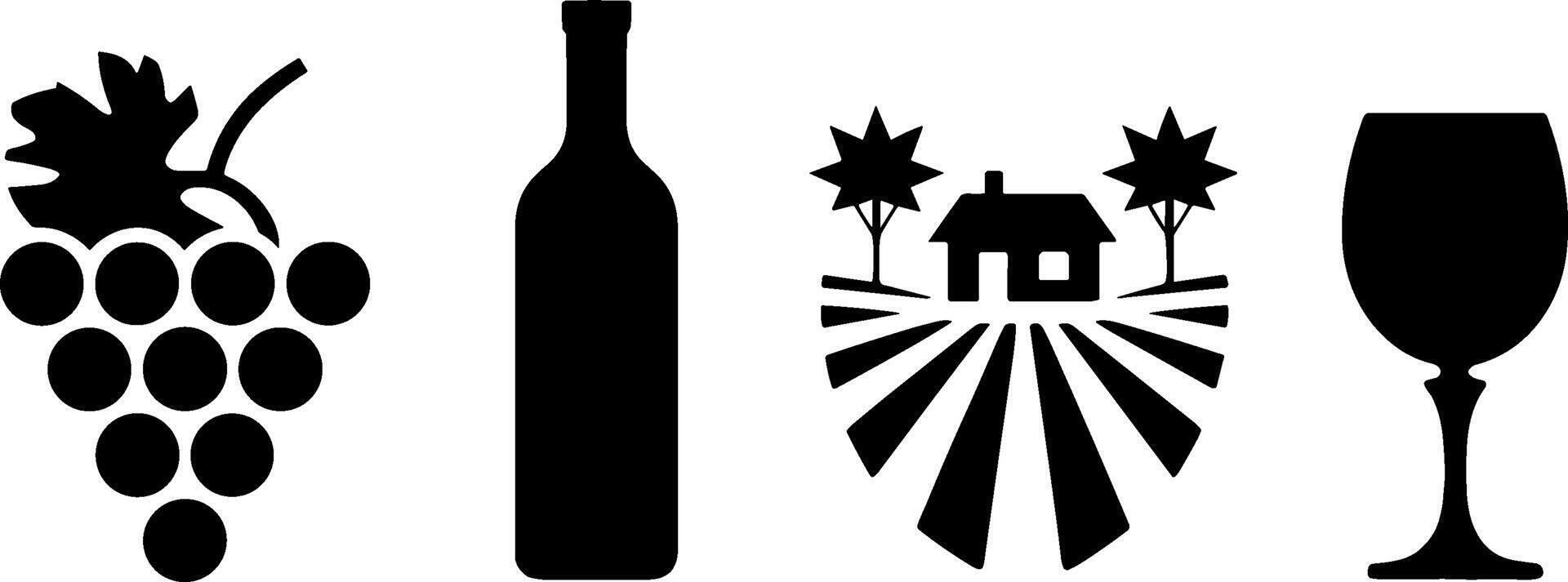 Grape Cluster Wine Bottle Vineyard Farmhouse Glass Set vector