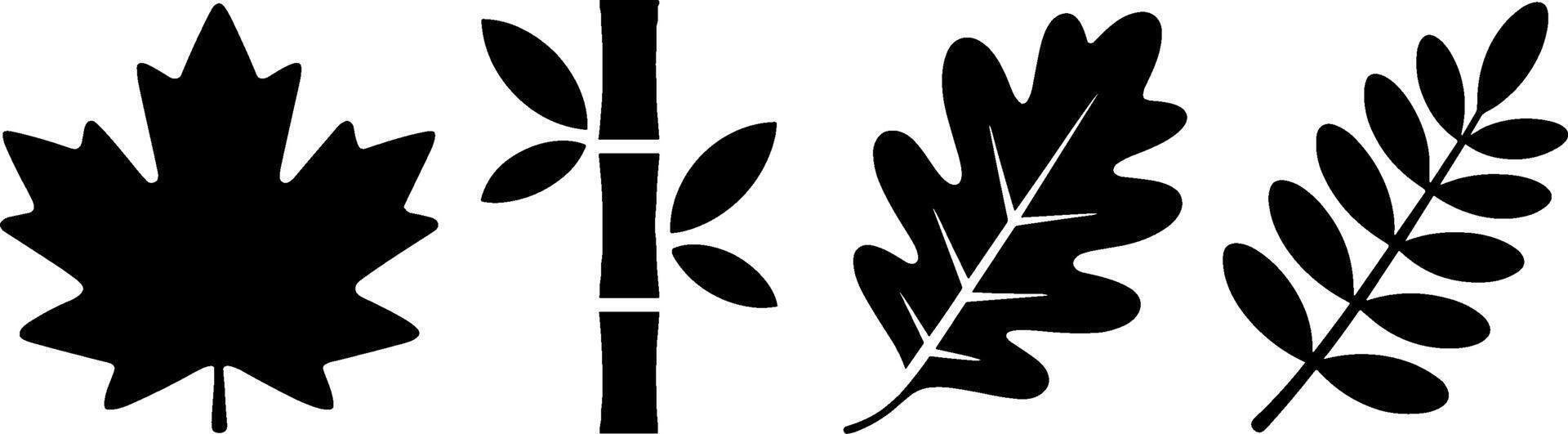 Maple Oak Bamboo Leaves Silhouette Set Botanical Natures vector