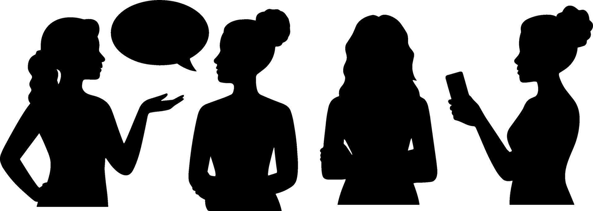 Silhouette Women Communication Concept Speech Bubble Mobile Phone vector