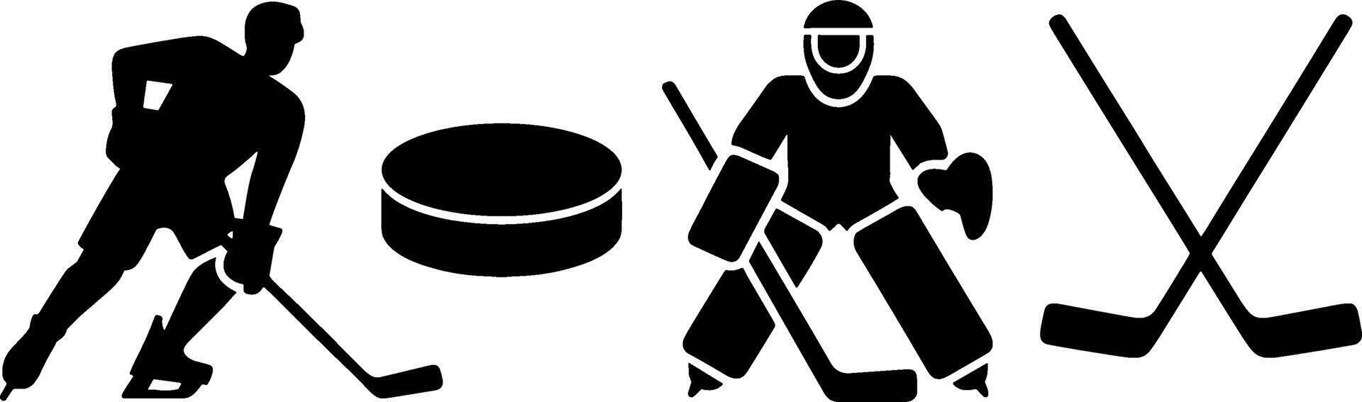 Hockey Player Goalie Puck Stickss Set vector