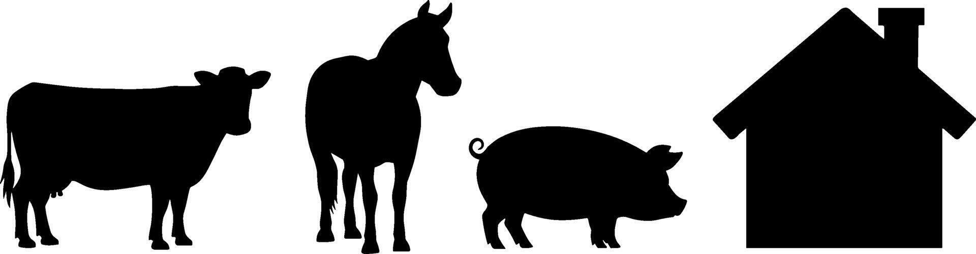 Farm Animal Silhouettes Cow Horse Pig Rural Home Concept vector
