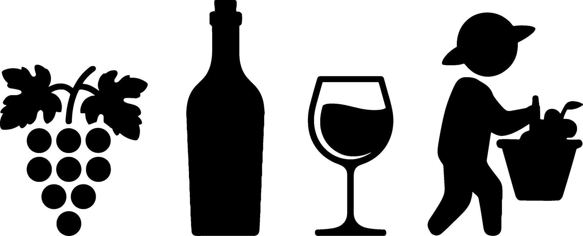 Grape Bottle Wine Glass Harvest Farmer Set vector
