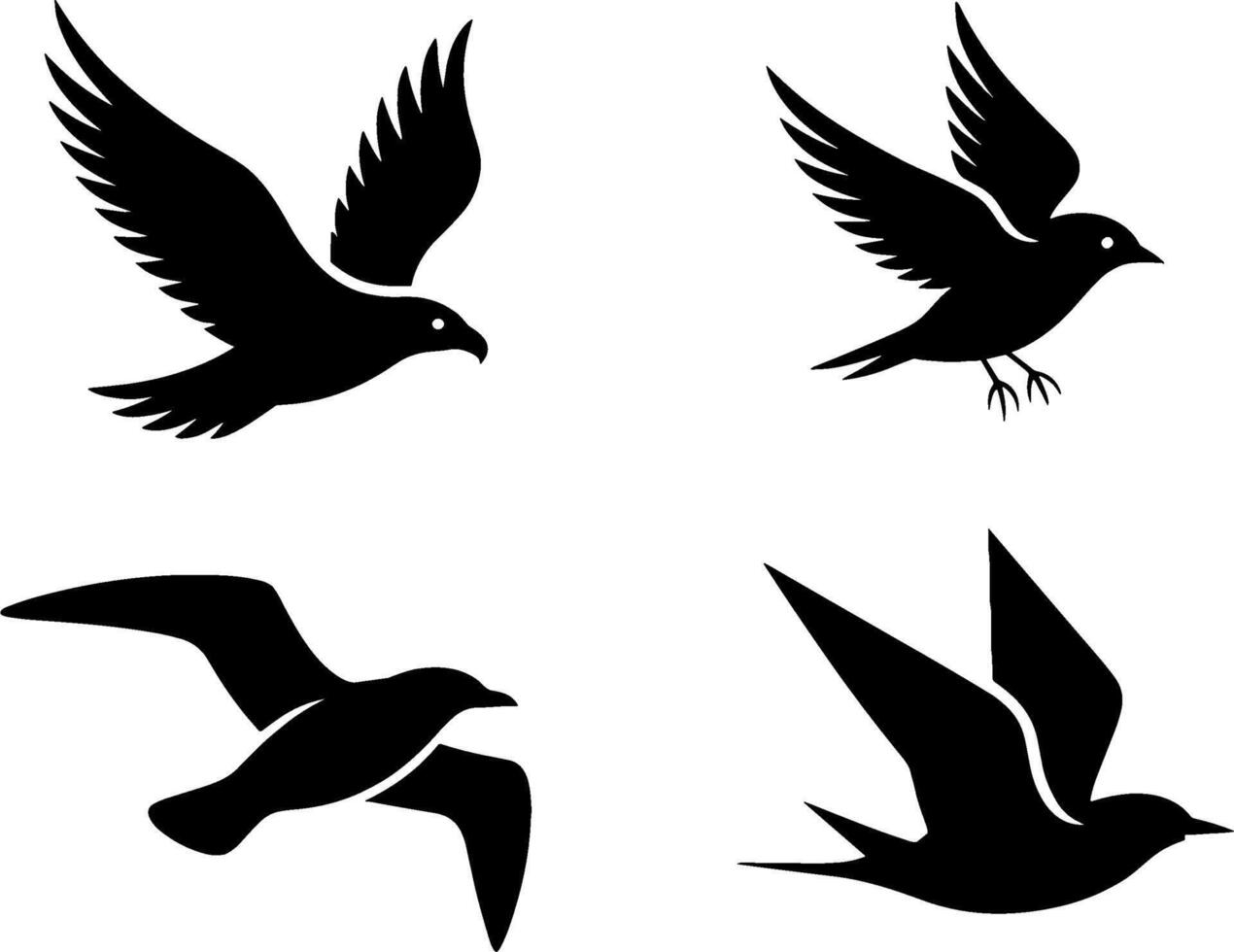 Silhouette Birds Flying Set Simple Wildlife Nature Symbols vector