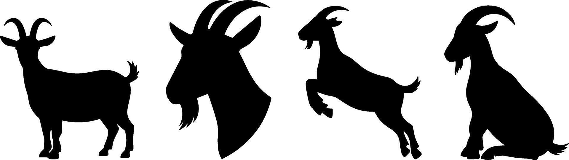 Black Goat Silhouettes Standing Jumping Sitting Isolated Animals vector