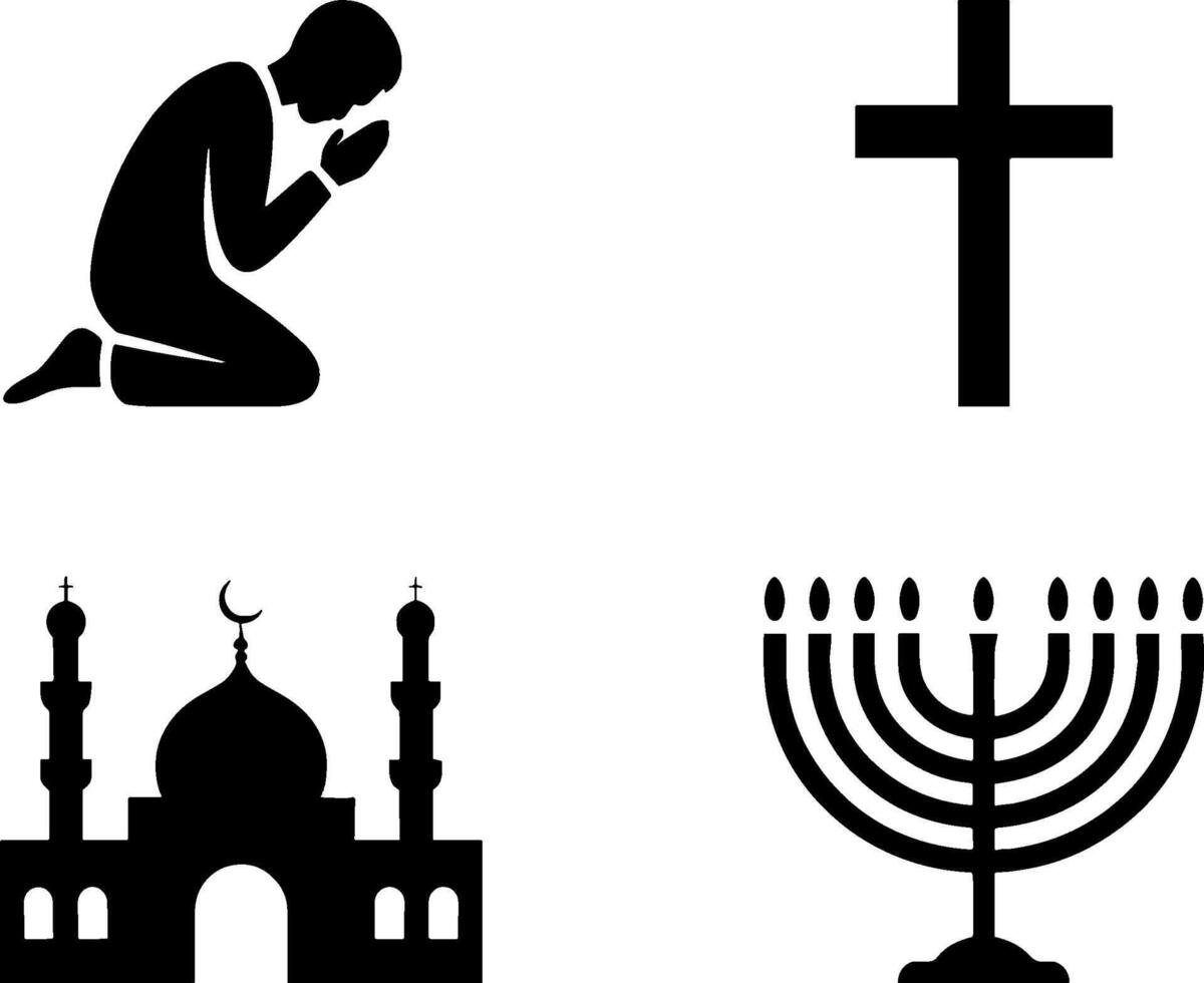 Religiouss Set Prayer Christian Cross Mosque Menorah vector