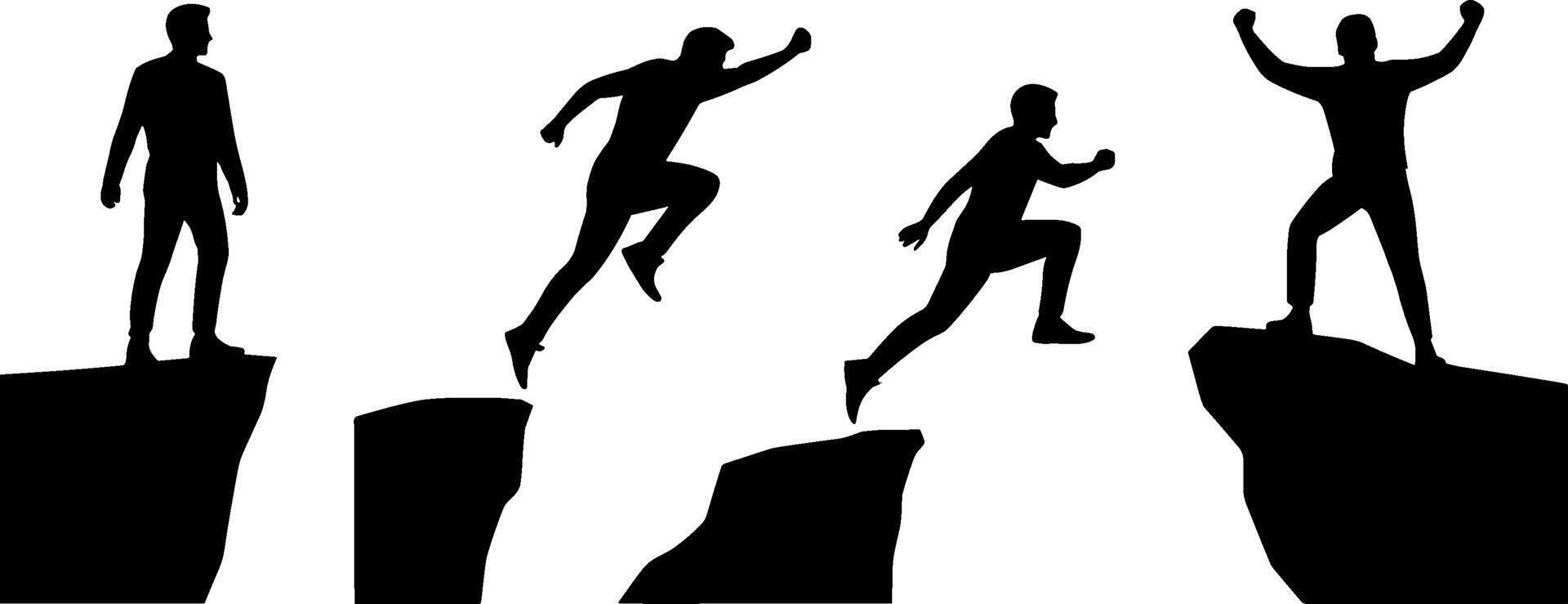 Silhouette Man Jumping Cliffs Success Achievement Concept vector