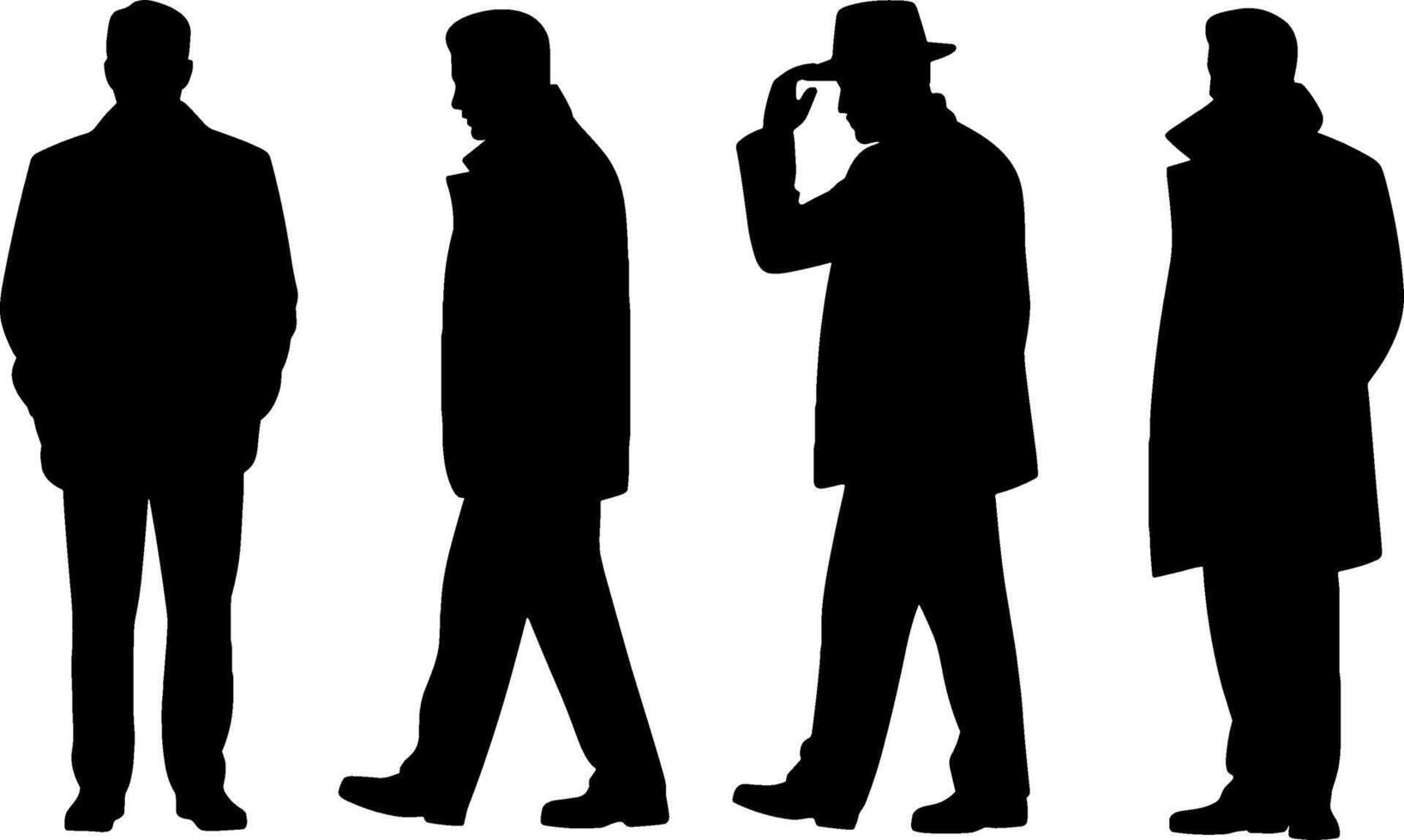 Male Silhouettes Standing Walking Hat Tip Vintage Style vector