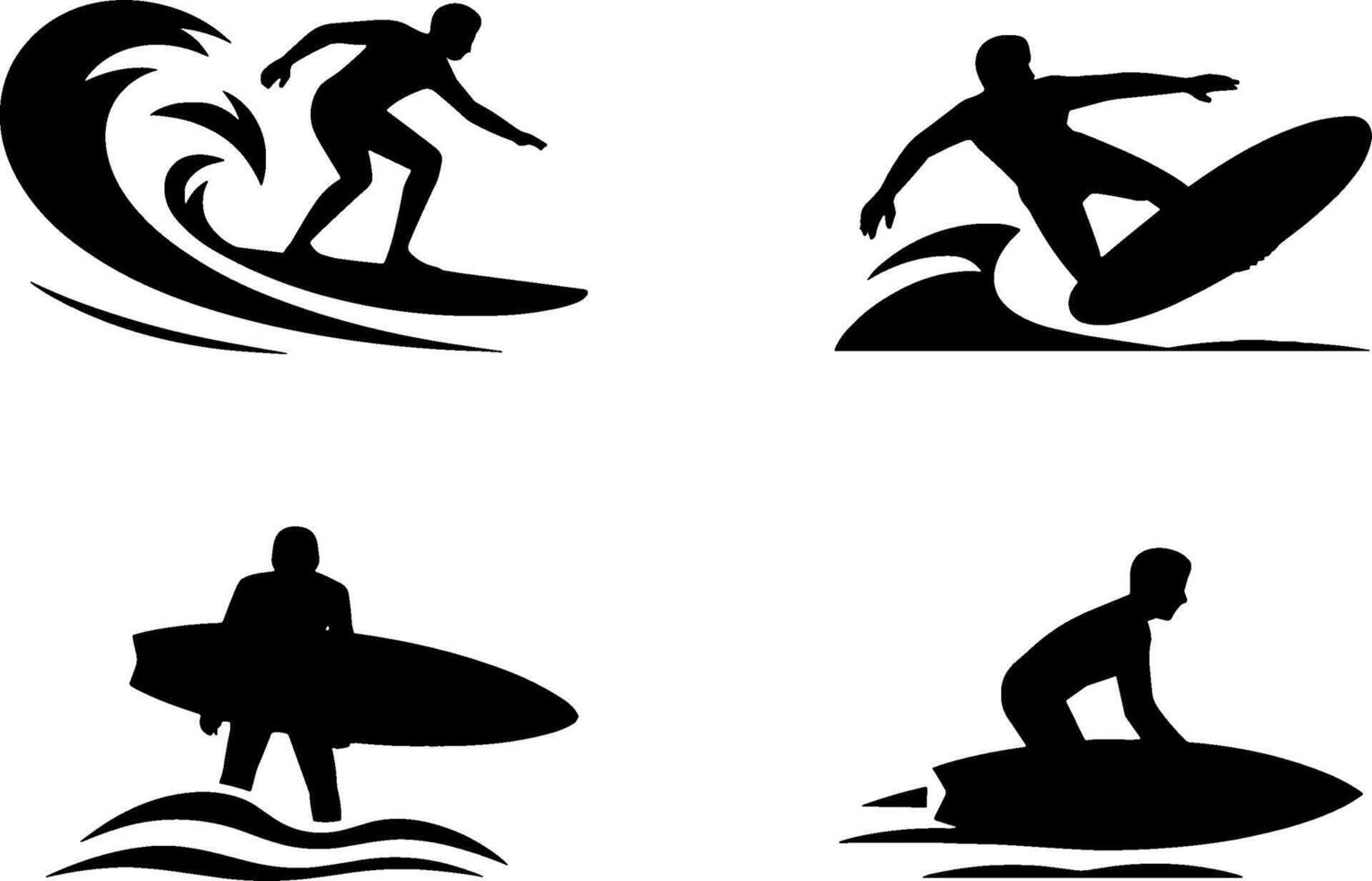 Surfer Silhouette Set Surfing Wave Rider Water Sports vector