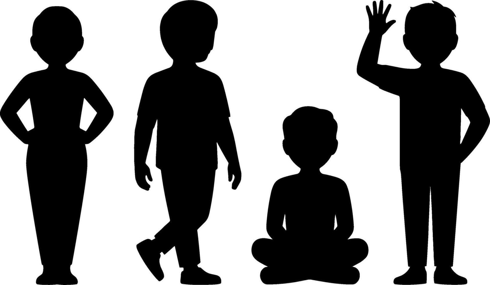 Child Silhouette Figures Different Poses Standing Sitting Waving vector