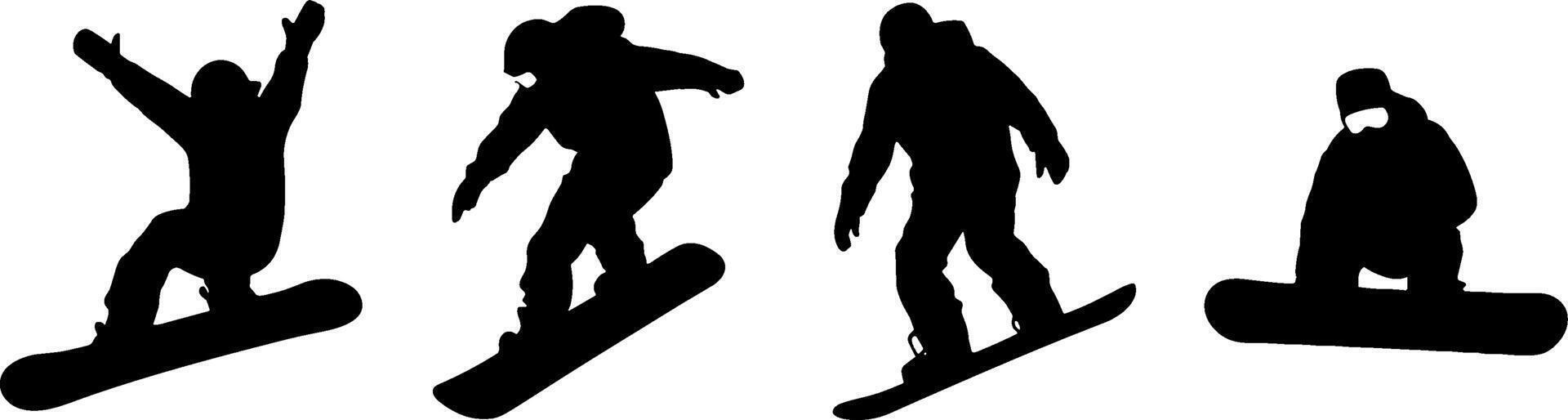 Snowboarder Silhouettes Jumping Riding Sitting Winter Sport Action vector