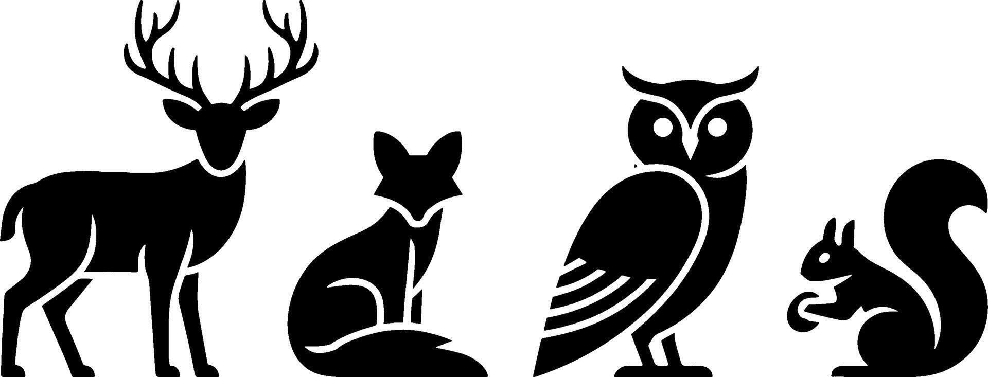 Forest Animal Silhouettes Deer Fox Owl Squirrel Wildlifes vector