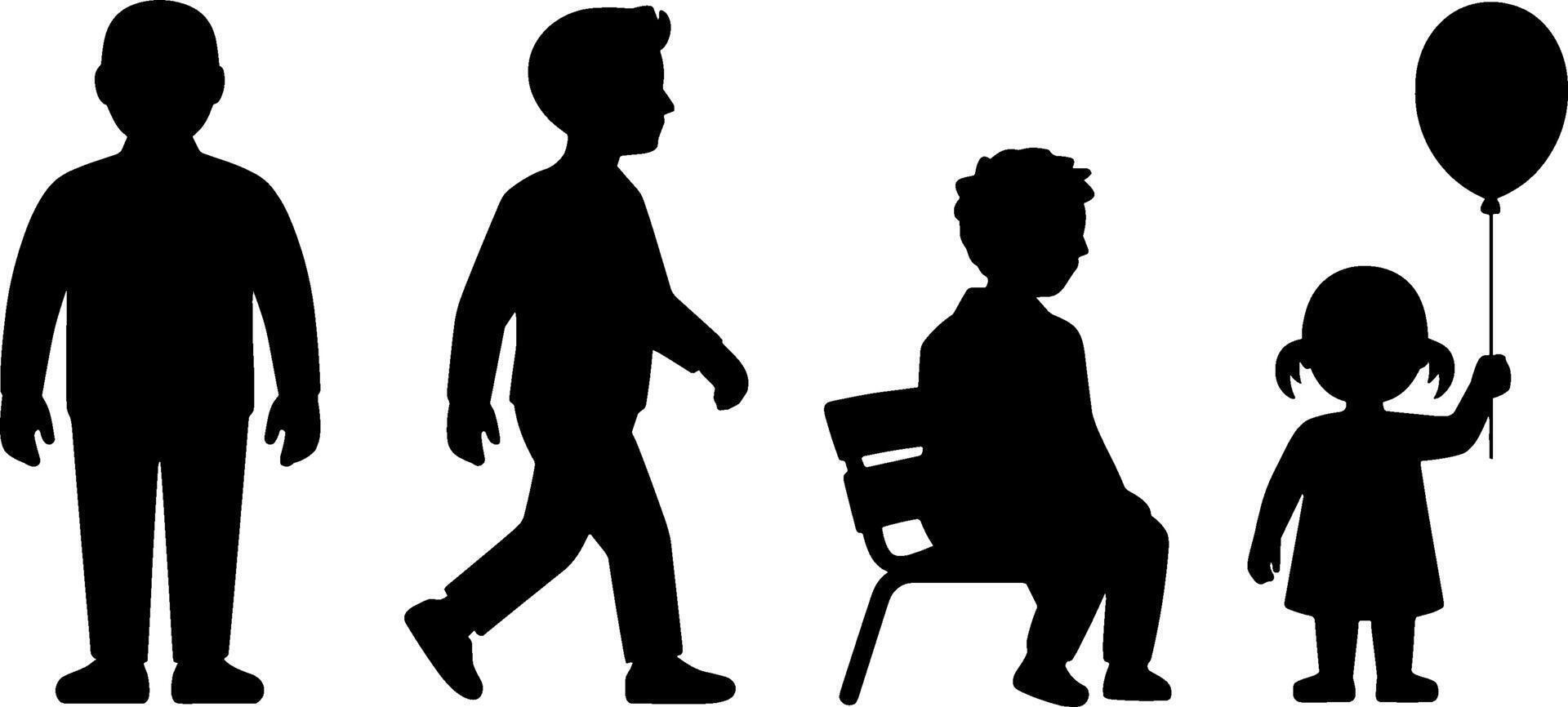 Child Silhouettes Standing Walking Sitting Holding Balloon vector