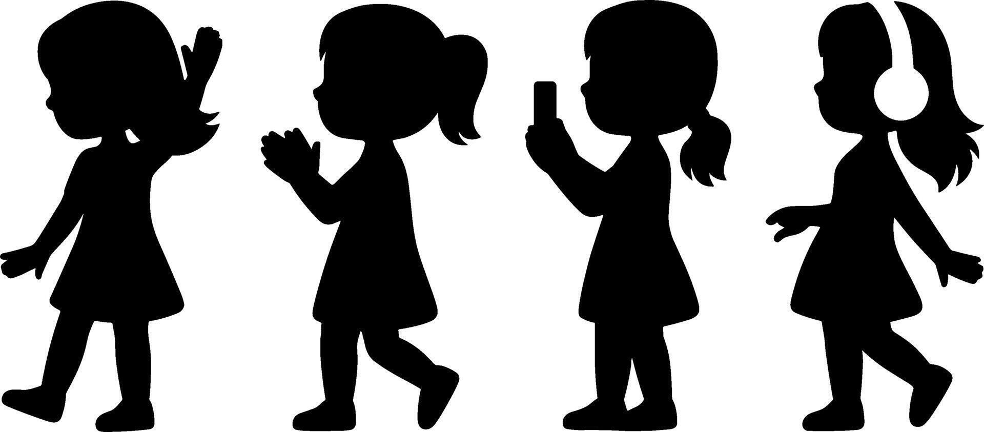 Girl Silhouettes Walking Clapping Using Phone Listening Music vector