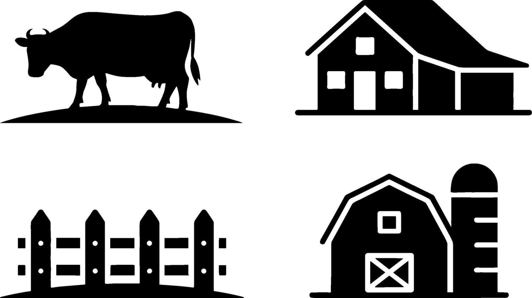 Farms Cow Barn Fence House Set vector