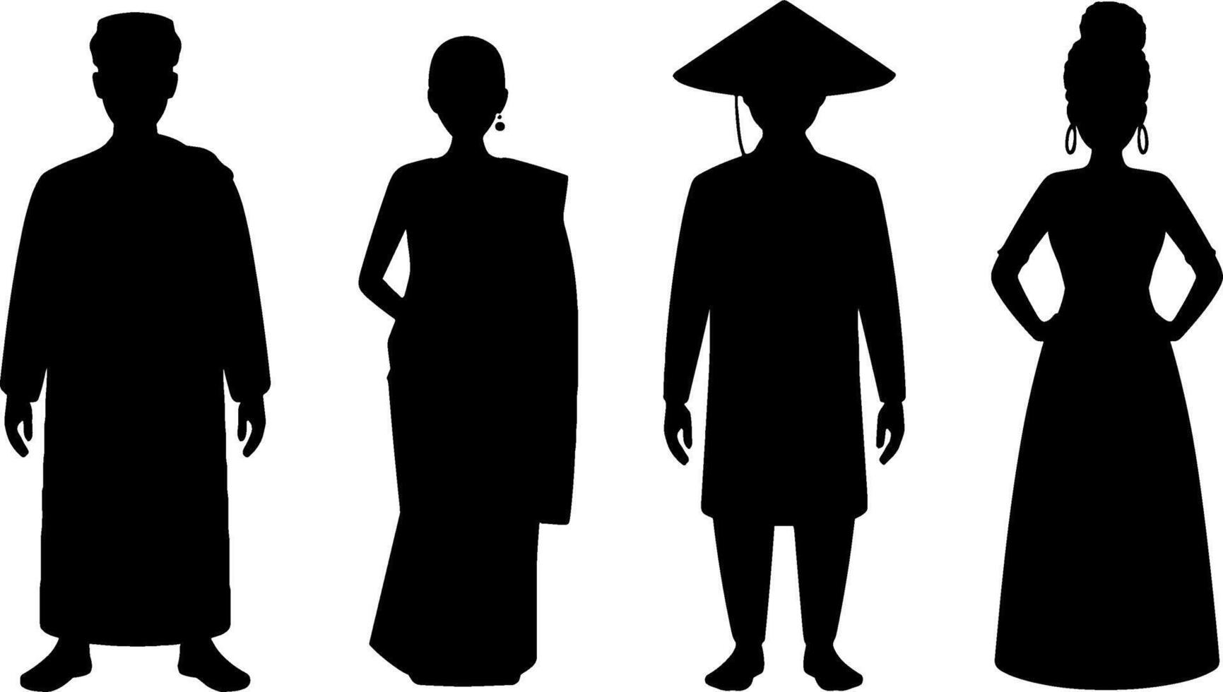 Silhouettes Traditional Asian Clothing Male Female Figures vector