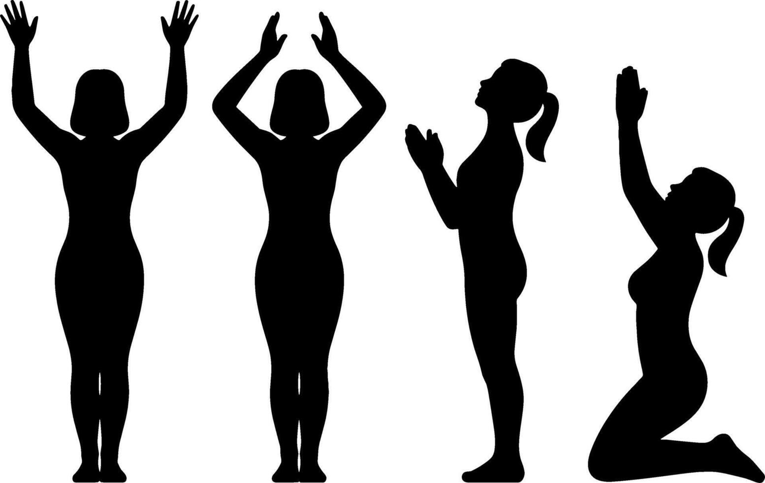 Woman Silhouettes Reaching Praying Poses Yoga Wellness vector