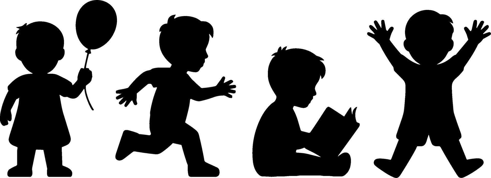 Child Silhouettes Playing Reading Balloon Toddler Activity vector
