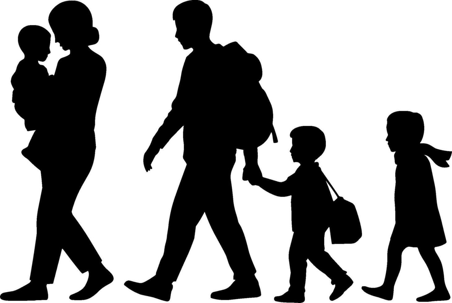 Silhouette Family Walking Children Holding Hands Concept vector