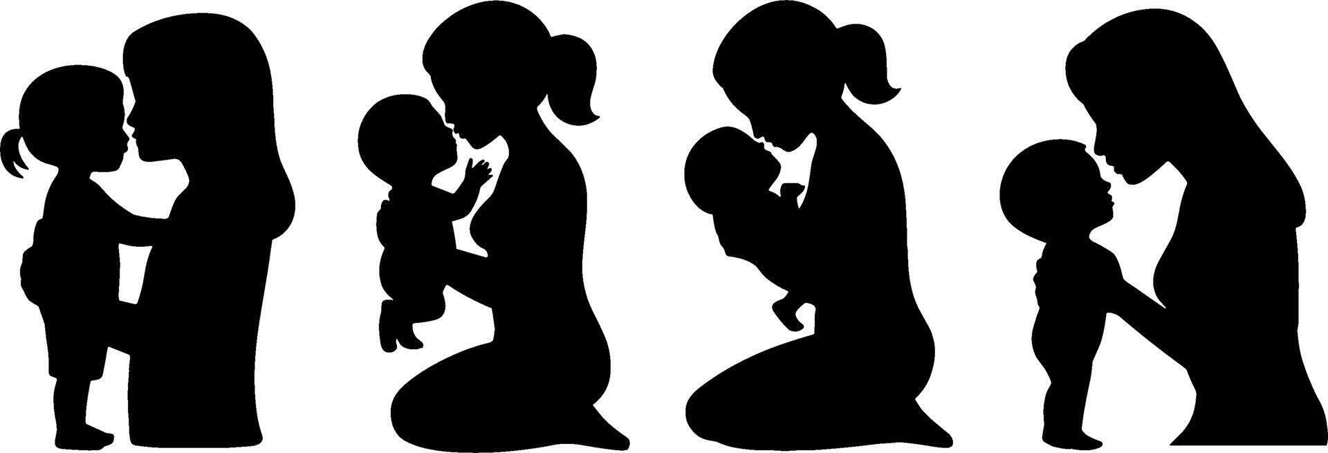 Mother Child Silhouettes Family Love Parenting Concept vector