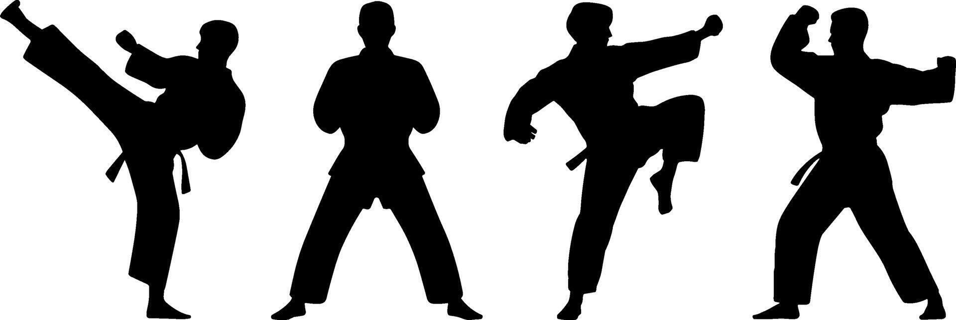 Karate Fighter Silhouettes Martial Arts Combat Poses Training vector