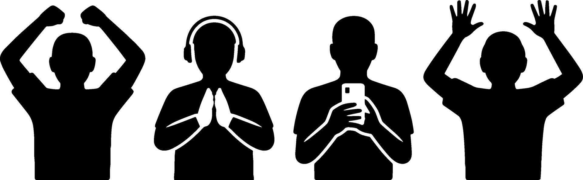 Man Silhouettes Showing Emotion Gesture Smartphone Usage vector