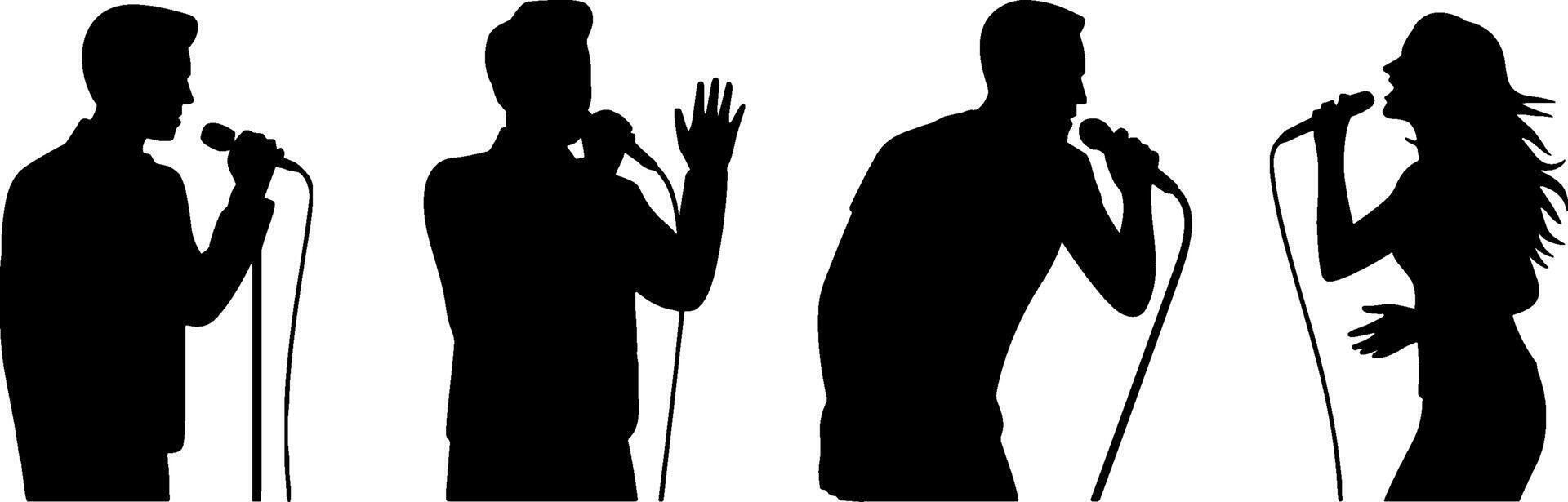 Singing People Silhouettes Microphone Performance Music Concept vector