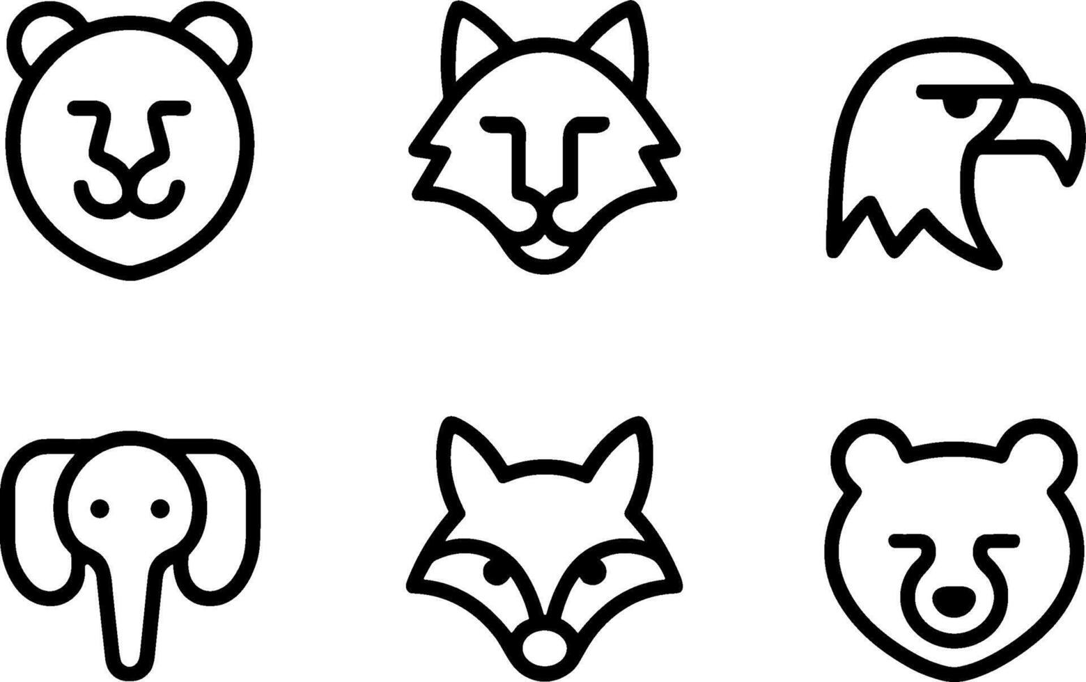 Minimalist Animal Faces Set Lion Fox Eagle Elephant Bear vector
