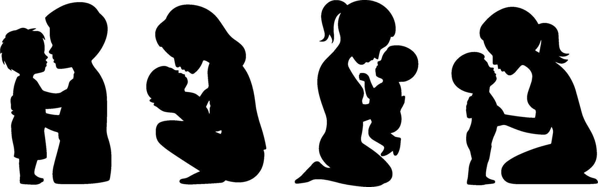Mother Holding Child Silhouette Love Family Care Concept vector