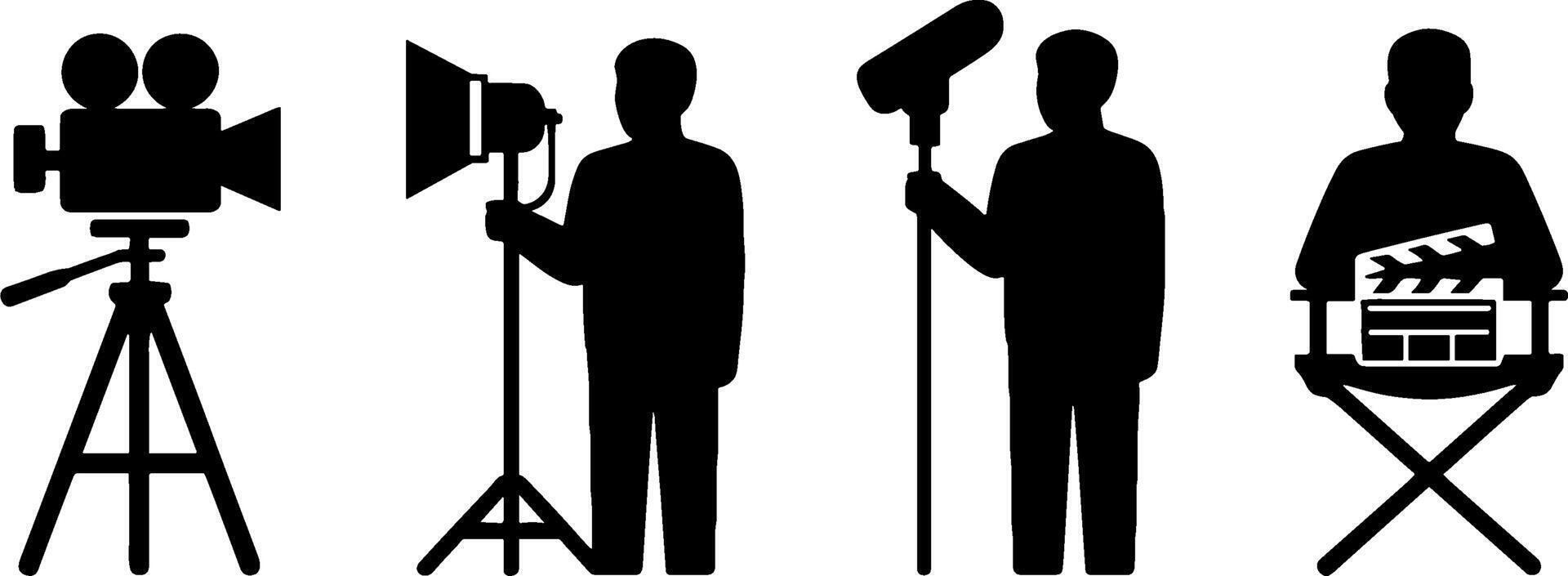 Film Crew Silhouettes Movie Production Equipment Set vector