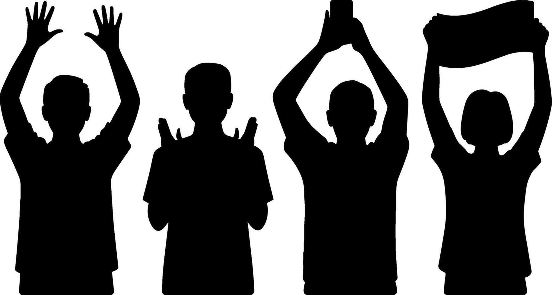 Silhouettes People Holding Hands Up Cheering Protest Banner vector