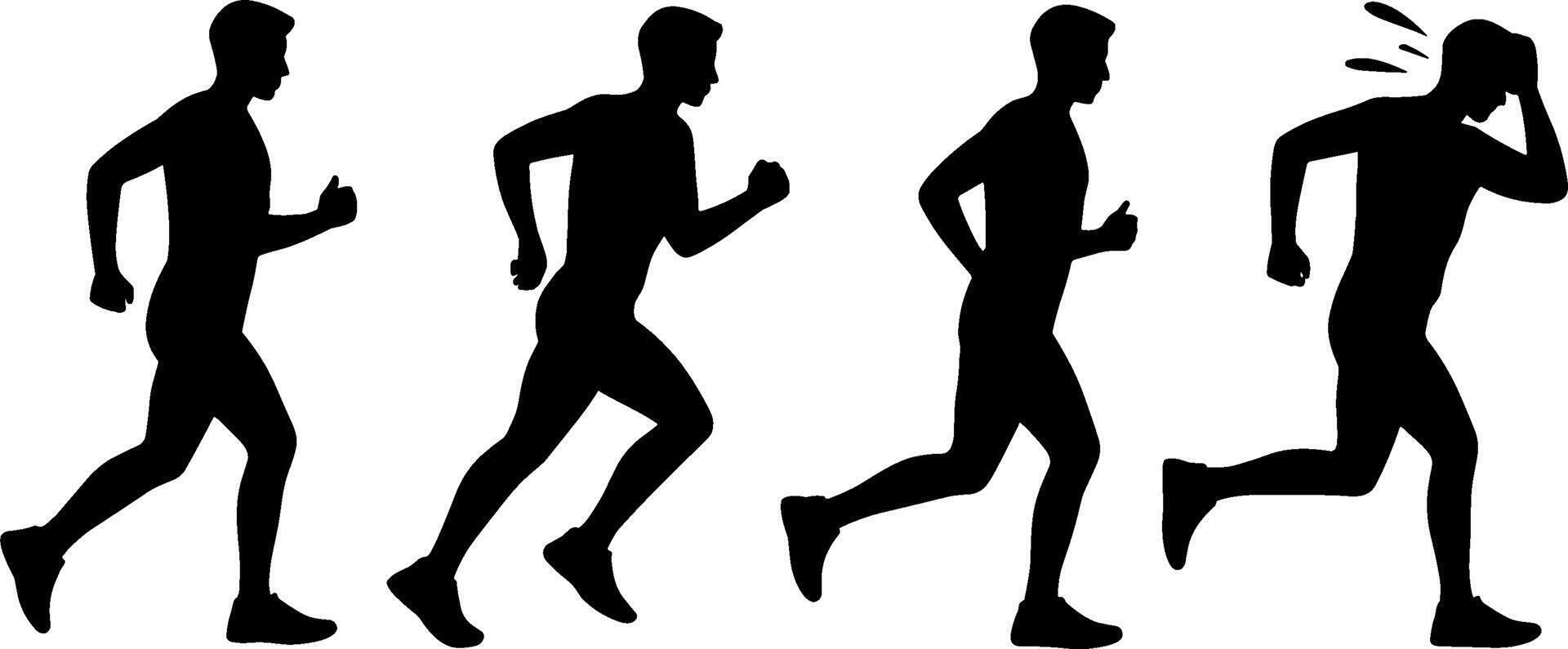 Silhouette Man Running Sprinting Exhausted Fatigue Sequence vector