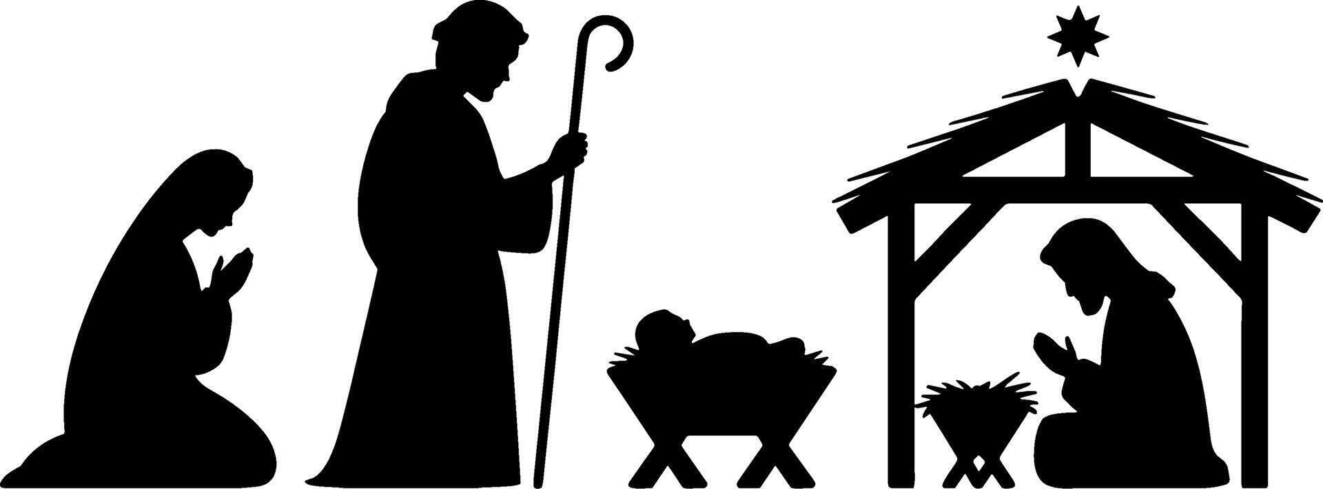 Nativity Scene Mary Joseph Baby Jesus Praying Stable Christmas vector