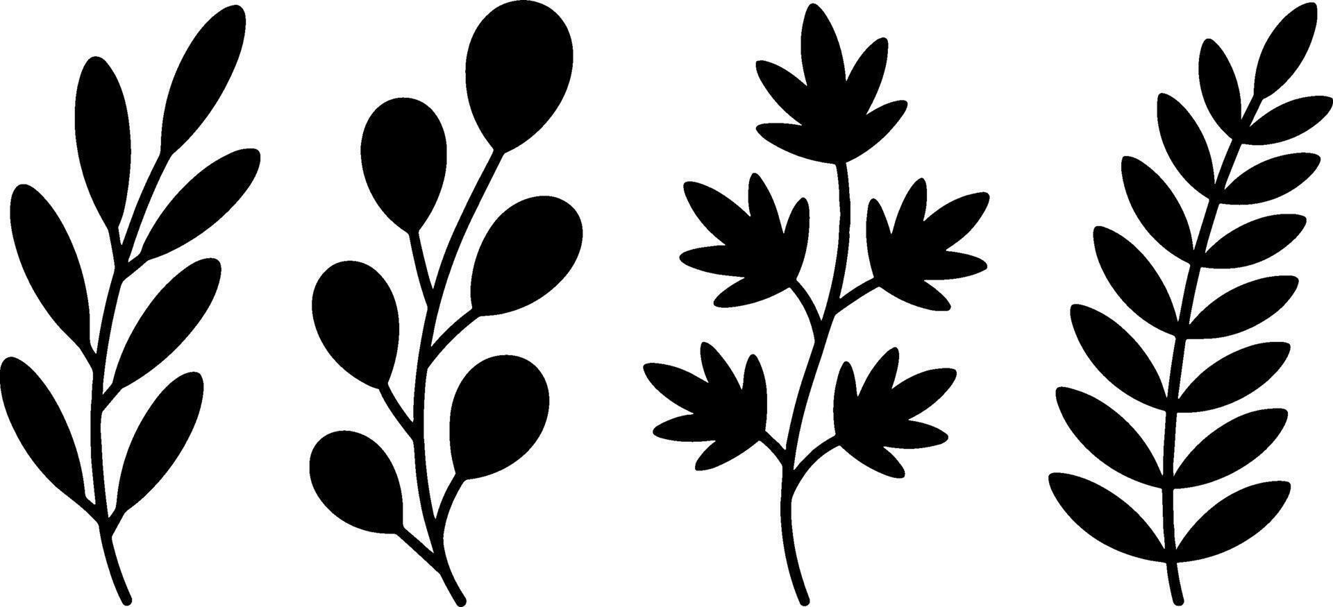 Black Leaf Silhouettes Set Botanical Elements for Nature Logo or Tattoo vector