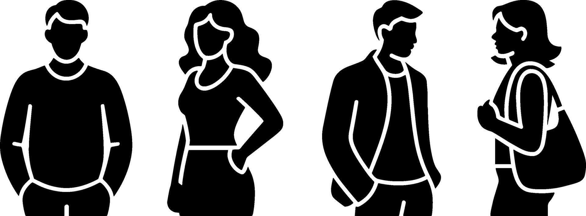 People Silhouette Set Male Female Casual Characters vector