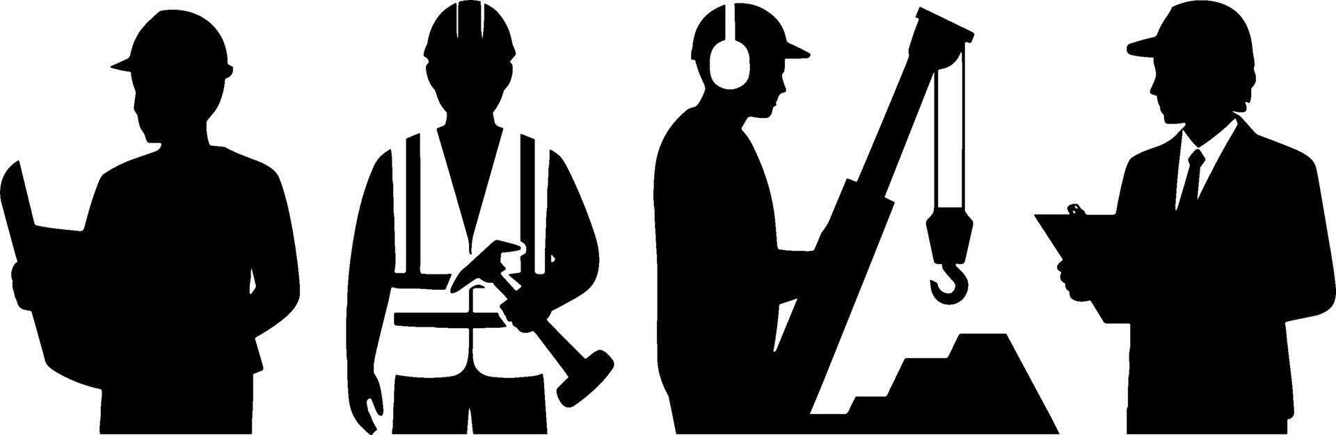 Construction Worker Silhouettes Building Site Safety Inspection vector