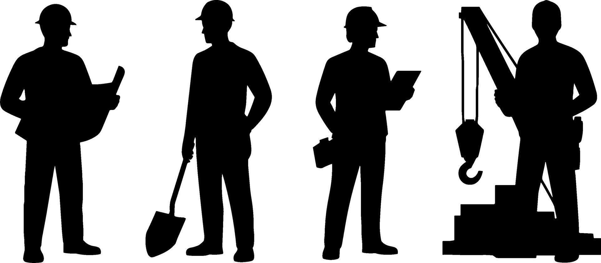 Construction Worker Silhouettes Building Site Safety Concept vector