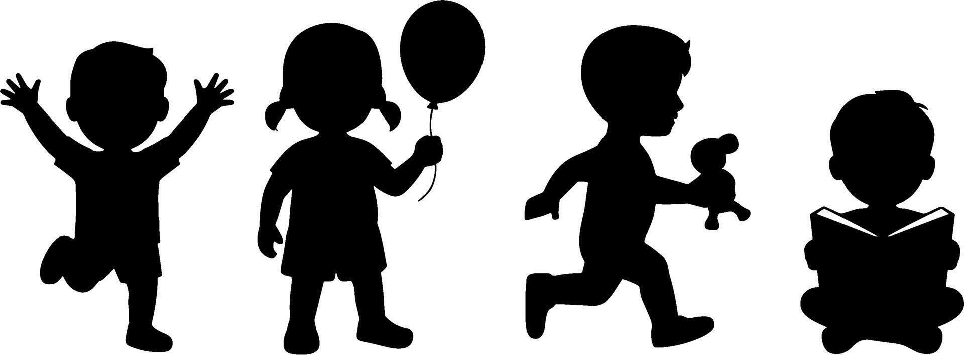 Child Silhouettes Playing Balloon Toy Reading Kids Activity vector