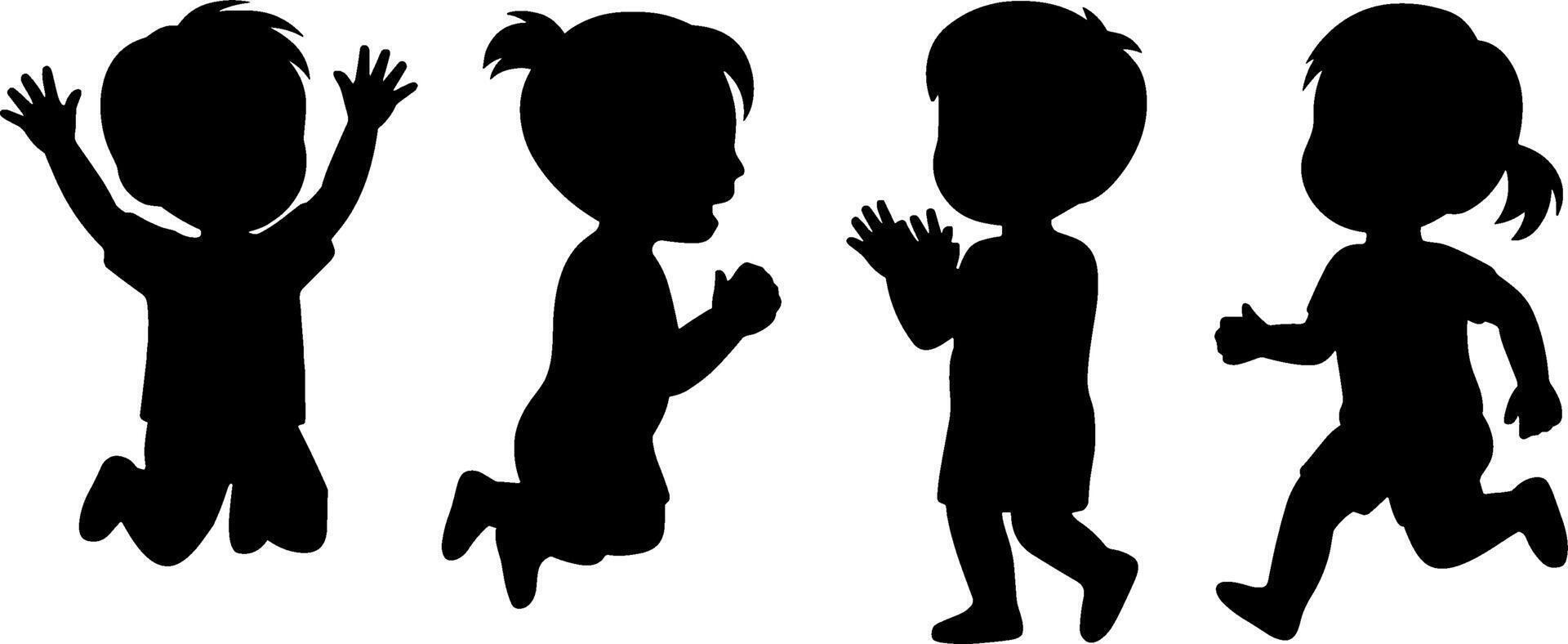 Children Silhouettes Playing Jumping Running Kids Activity vector