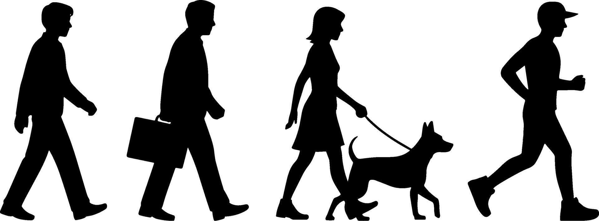 Silhouette People Walking Dog Businessman Jogger Urban Lifestyle vector