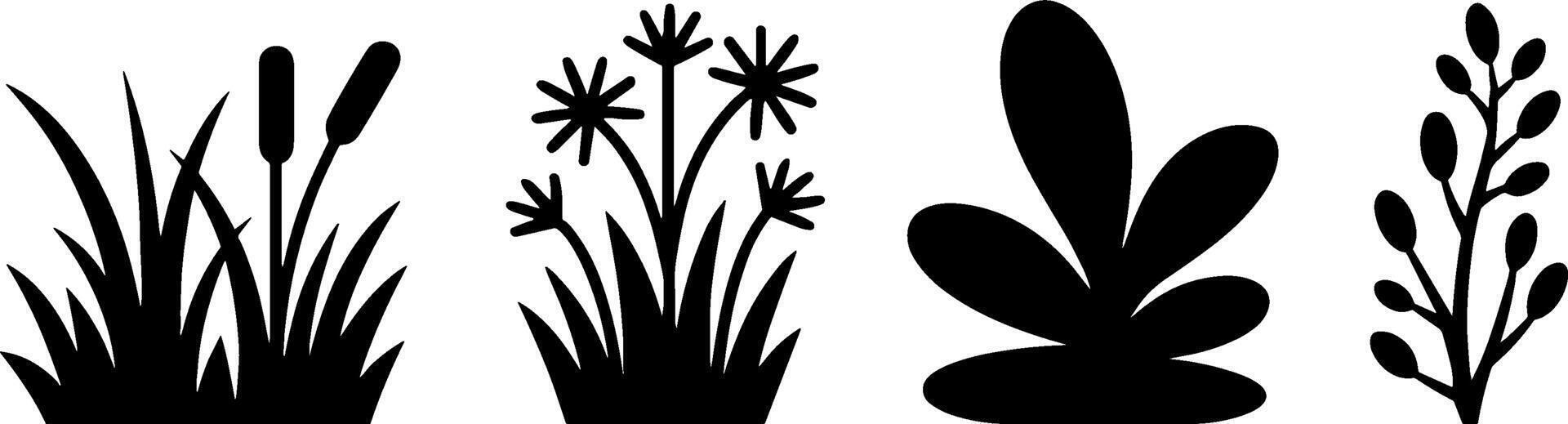 Silhouette Wetland Plants Set Marsh Reed Flower Grass vector