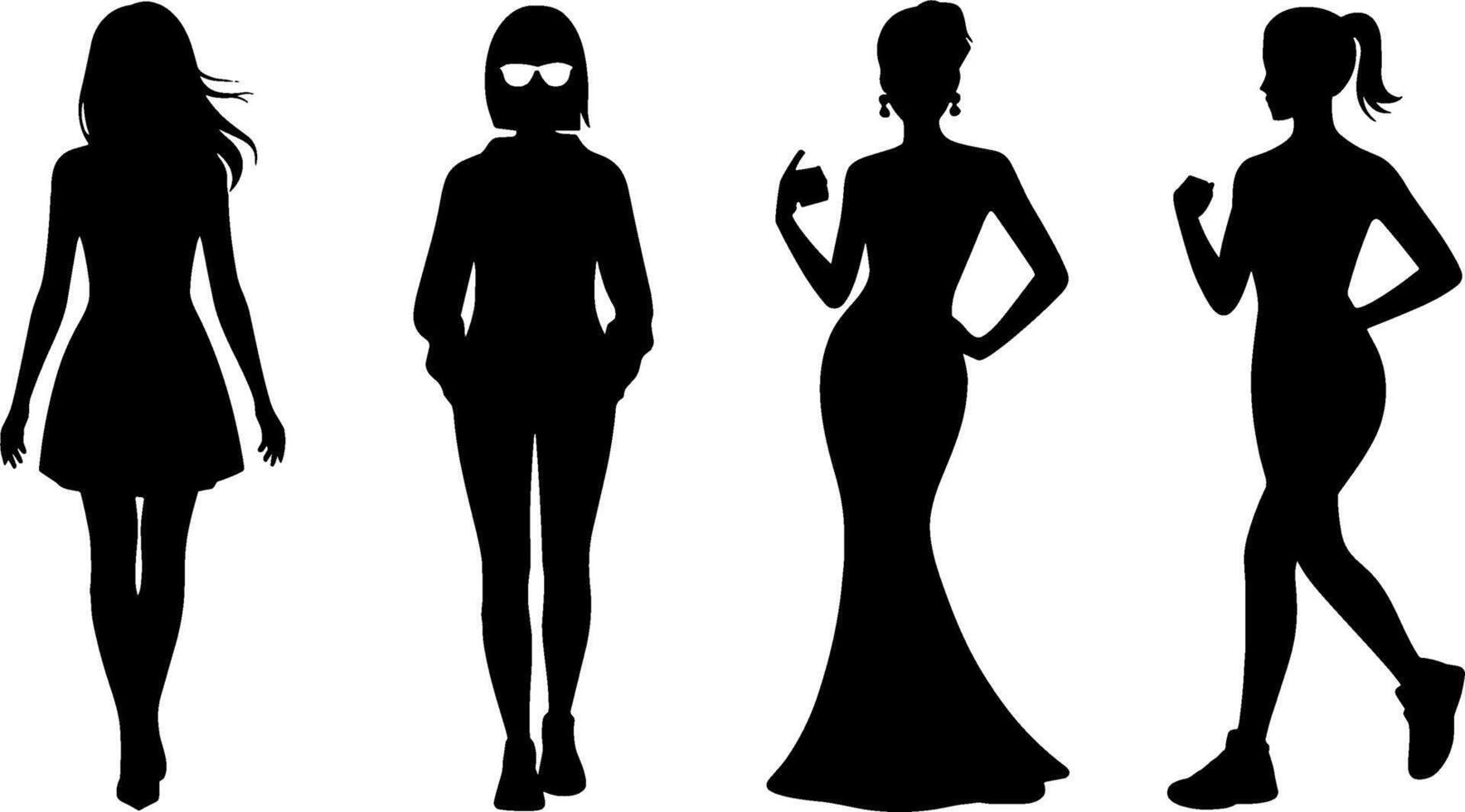 Woman Silhouettes Fashion Casual Elegant Active Poses vector