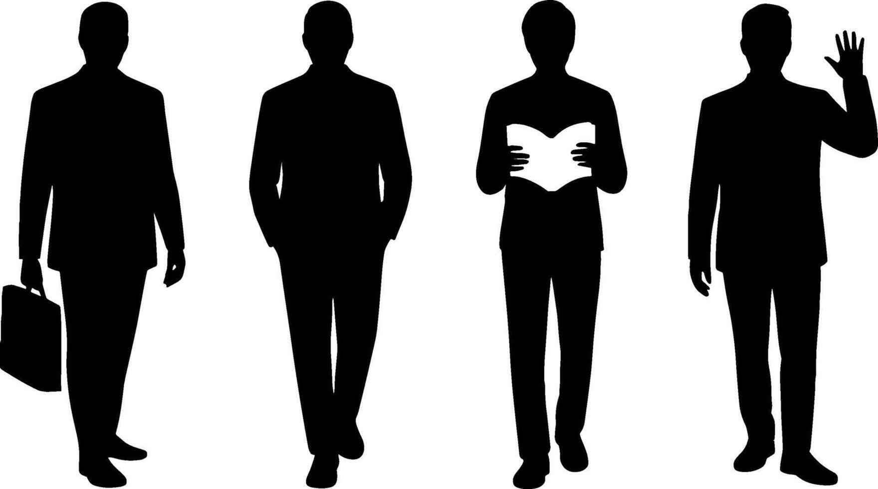 Businessman Silhouette Set Walking Holding Briefcase Reading Waving vector