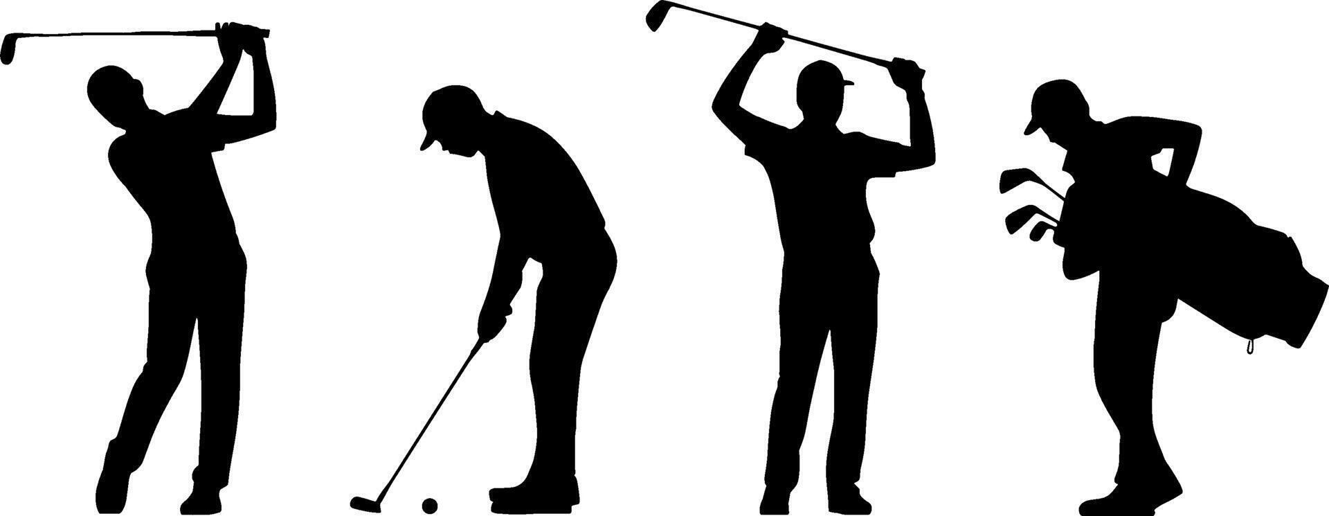 Golf Player Silhouette Swing Putt Caddy Carrying Clubs vector