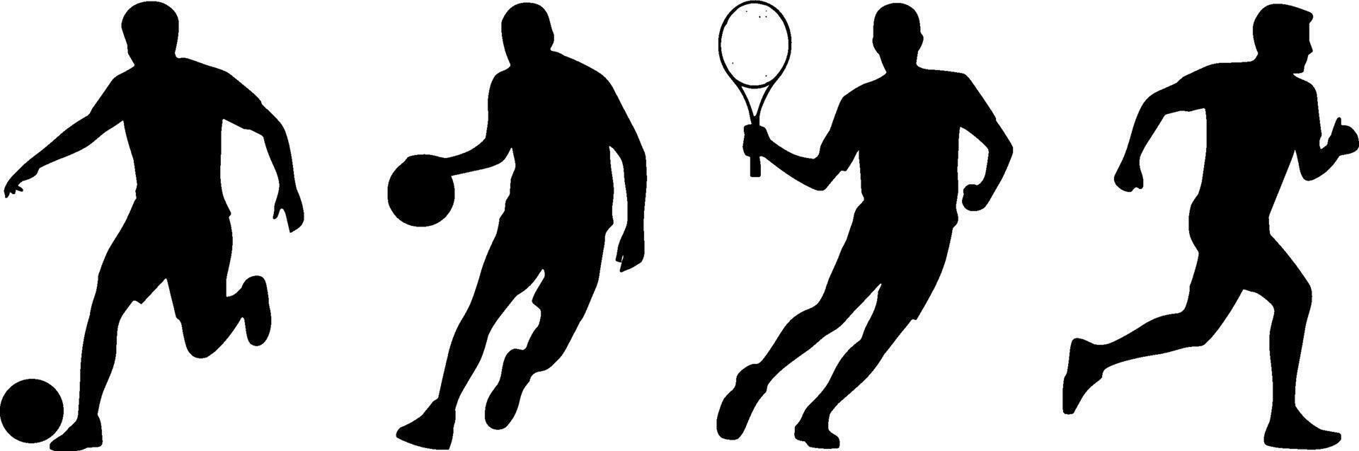 Silhouette Soccer Basketball Tennis Runner Athletes Sports Action vector