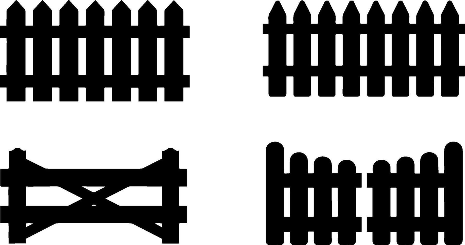 Black Wooden Fence Collection Garden Security Barrier vector