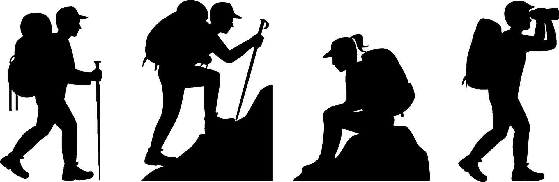 Hiker Silhouettes Backpack Trekking Climbing Outdoor Adventure vector