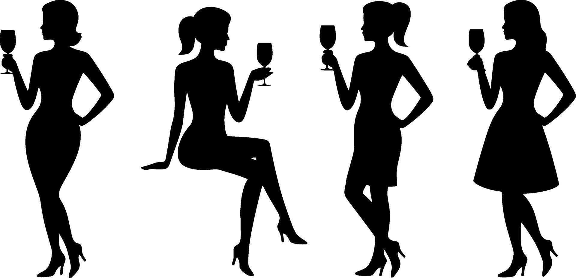 Women Silhouettes Holding Wine Glasses Party Celebration vector