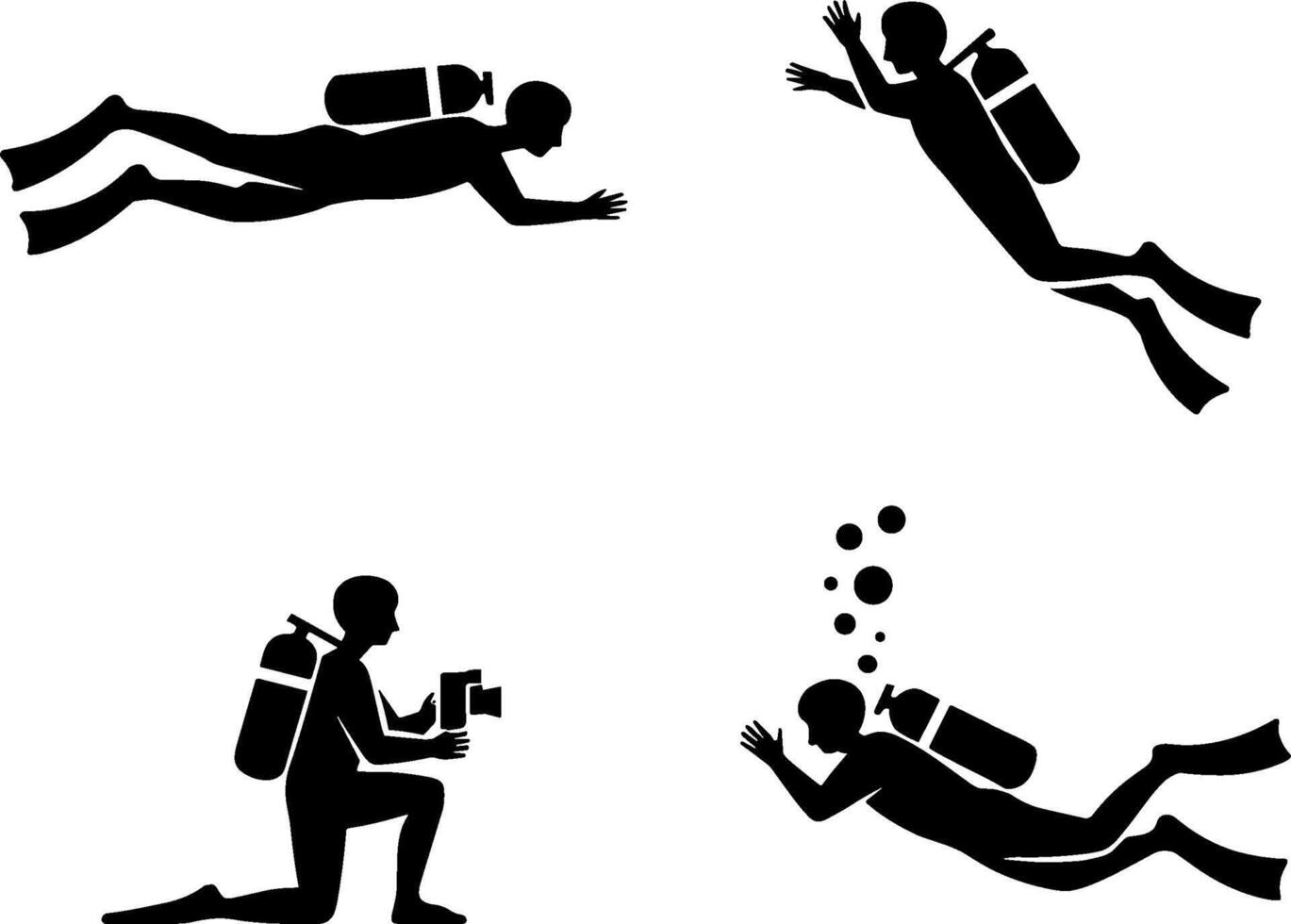 Scuba Diver Silhouettes Underwater Exploration Poses vector