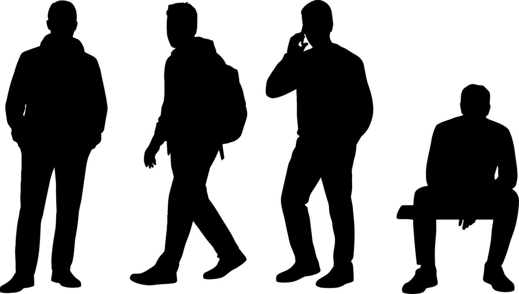 Silhouettes of Men Standing Walking and Sitting Everyday Life Concept vector