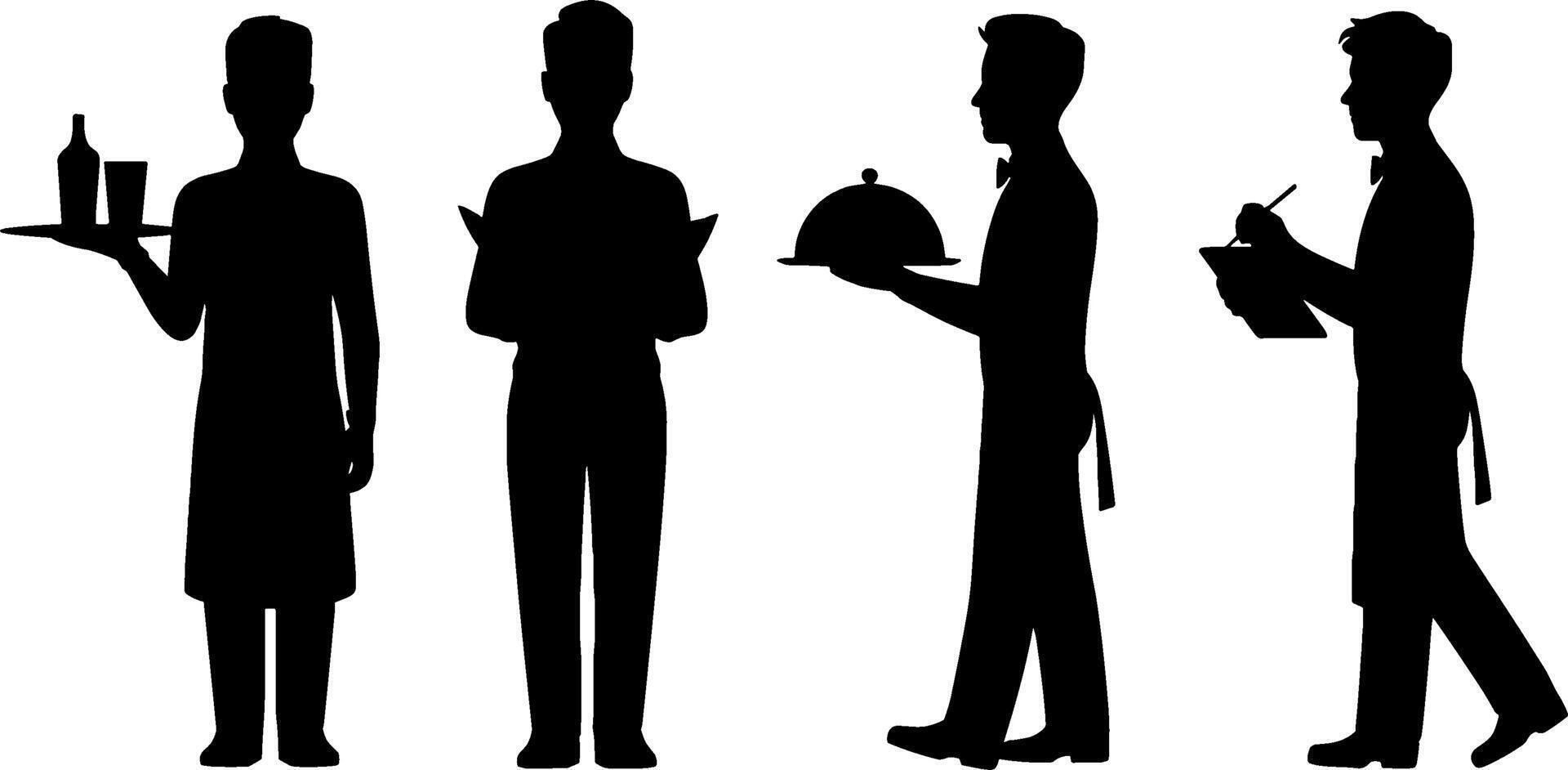 Waiter Silhouettes Serving Food and Taking Orders Restaurant Staff vector